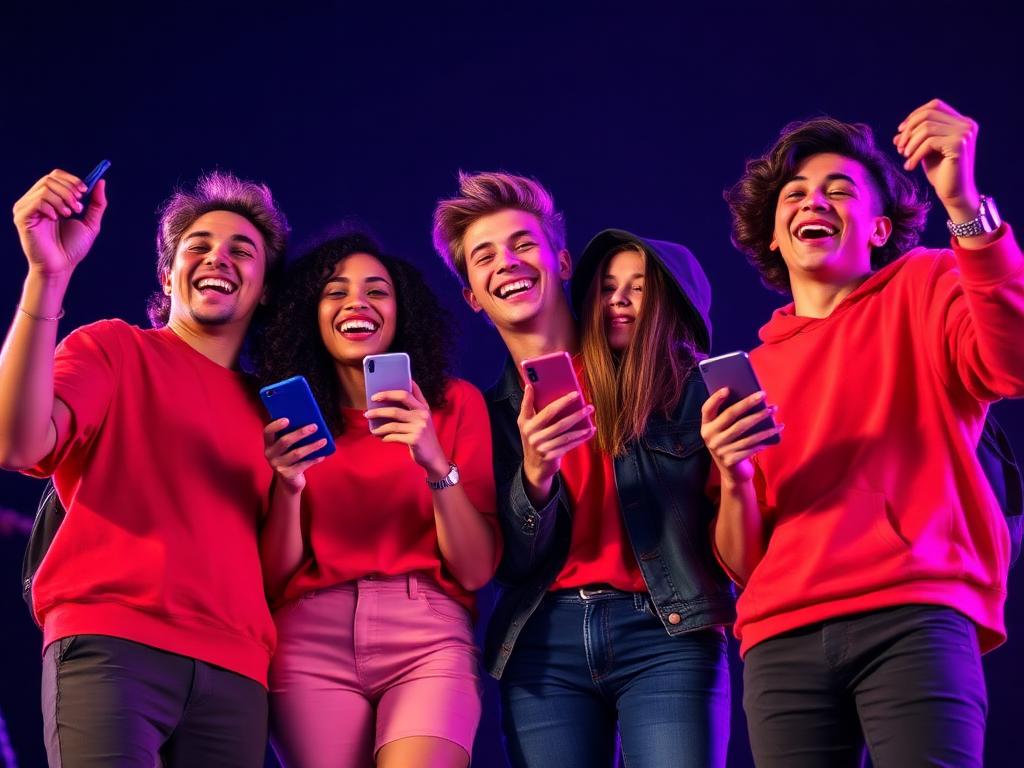 Teen leveling up with phone